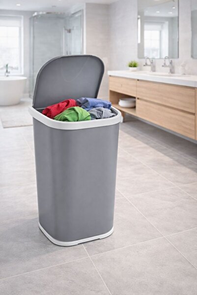 dnshome 1 Adet Kapaklı Gri Çamaşır Sepeti Kirli Çamaşır Sepeti Banyo Seti Ban...