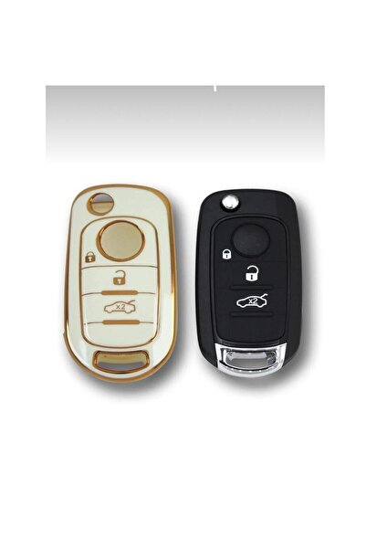 ÖZEN KEYS Fiat Egea 3 Button Nano Key Case Cover White Gold Color 1St Class Q...