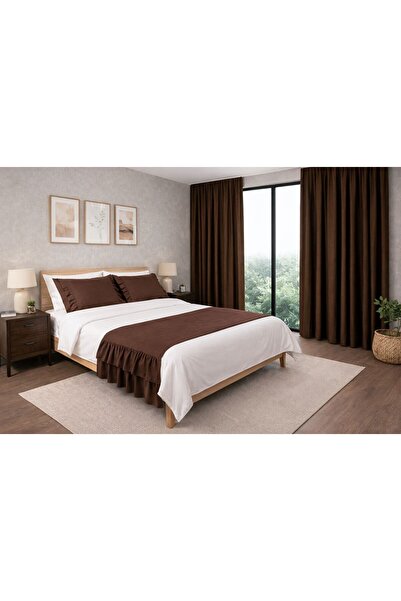 NAKKAŞİ ZARİF طقم ستائر بلون الشوكولاتة والقهوة مع ستارة خلفية