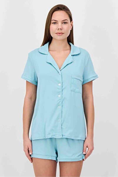 Nine West Women 2Pcs Solid Pajama Top And Short Set, Pastel Turquoise