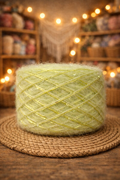 UYGUNİP Pullu Limon Yeşili Moher Örgü İpi 200g