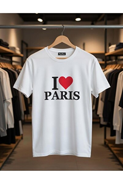 playwear Unisex Άνετο μπλουζάκι με στάμπα I Love You Paris