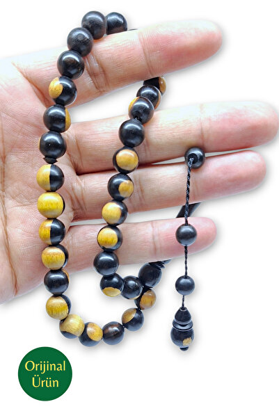 Hanedan Hediyelik Ebony Wood Round Cut 33 Prayer Beads (Grain Size 10X10 mm)