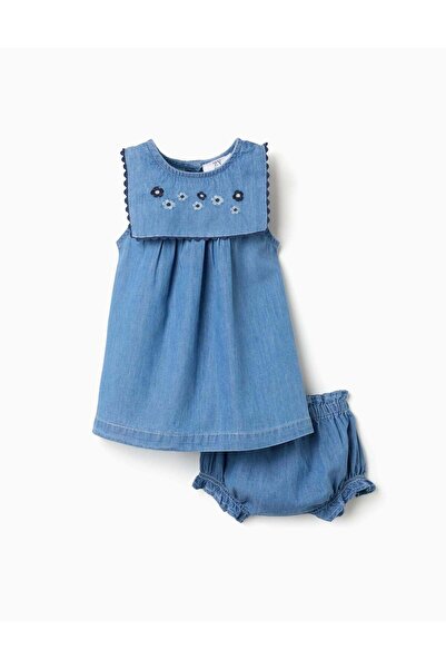 Ziddy فستان قصير من دنيم الفاتح، أزرق، مقاس 9/12 شهرًا