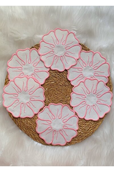 Mora Tekstil Set de 6 șervețele brodate cu flori – Șervețele din țesătură de ...