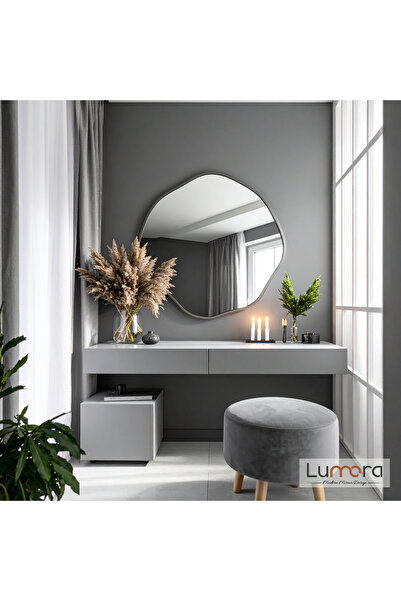 lumora mirror design Kael Modern Antrasit Boyalı MDF Çerçeveli Dekoratif Ayna