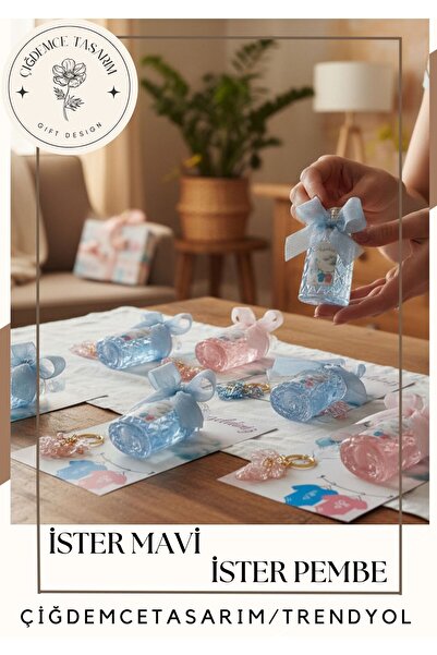 çiğdemcetasarım 10 Adet İsme Özel Kartlı Baby Shower Kolonya & Anahtarlık Hed...