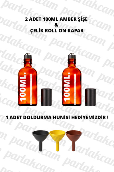 parlakcam 2Pcs Glass Roll on Bottle 100ml Amber Clear Blue Green Glass Bottle...