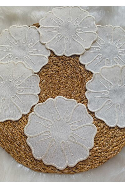 Mora Tekstil مجموعة من 6 مناديل مطرزة بالزهور - مناديل من قماش الكتان للقهوة ...