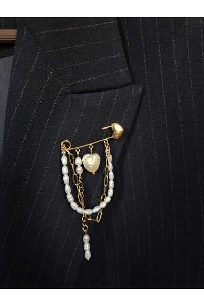 İNCİORA JEWELRY Barok Kalp İnci Detaylı Gerçek Doğal İnci Broş