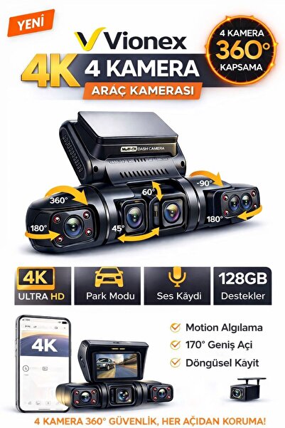 Qifit 4 Kanal Araç İçi Kamera WiFi DashCam 1080P Gece Görüşlü Ön Arka Oto Güv...