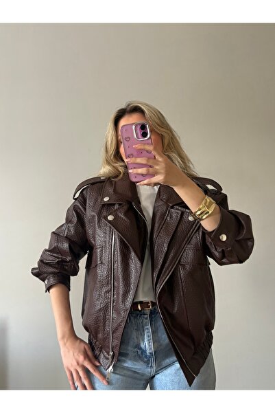 Seen By Sole Acı Kahve Kadın Premium Suni Deri Ceket