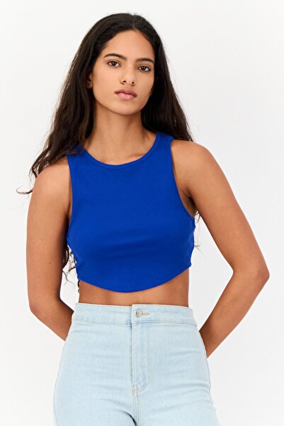 Don't Call Me Jennyfer Women Round Neck Sleeveless Textured Tank Top, Blue