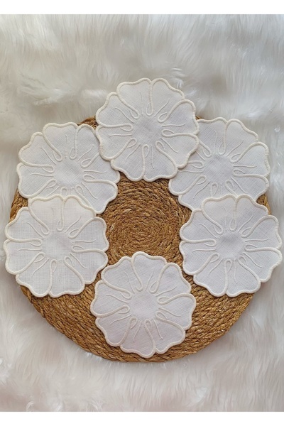 Mora Tekstil Set of 6 Floral Embroidered Presentation Napkins – Linen Fabric ...