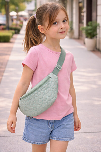 ICONE BAG Geantă de talie pentru fete, cu flori matlasate din material textil...