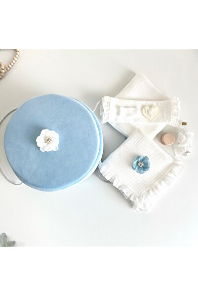 Anya-Events Βαπτιστικό Κοστούμι Μουσλίνας + Κουτί Κοστουμιού από Μπλε Βελούδο