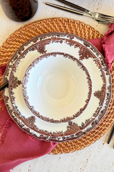 porselenden Antique Rose 24 Parça 6 Kişilik Premium Porselen Yemek Takımı Bor...