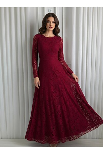 Cutie فستان سهرة ماكسي من الدانتيل الفاخر بأكمام طويلة