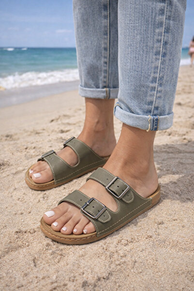 Agila haki yeşil kadın terlik