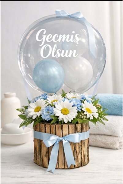 ceremonyflorist Geçmiş Olsun Yazılı Bubble Balonlu Çiçek Kutusu - Kişiye Özel...