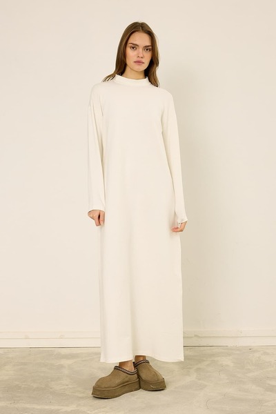 mavi limon Pamuklu Uzun Kol Elbise