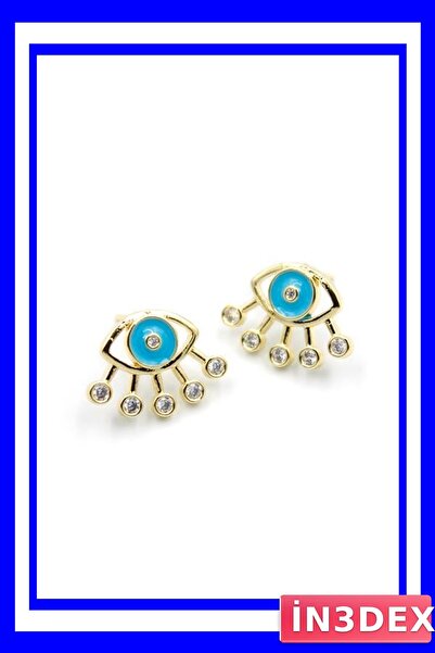 İN3DEX Turquoise Colored Enamel Evil Eye Bead Earrings