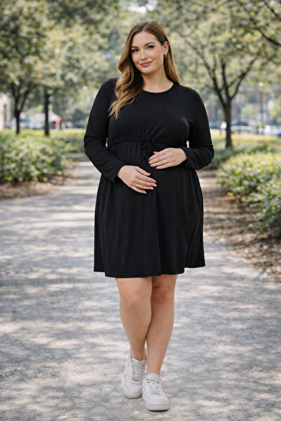 MEGHAN L.A Women's Black Plus Size Long Sleeve Relaxed Fit Dress – Waist Deta...