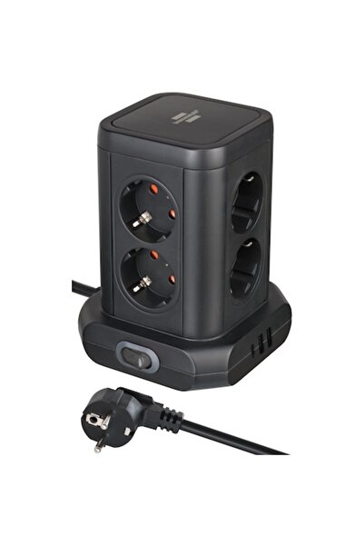 DAMUR Prelungitor tip turn, 8 prize, 2 x USB A, 1 x USB-C, cablu de 2 m