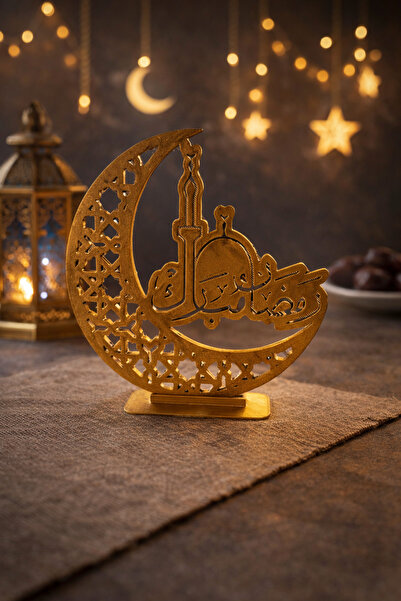 3D Ramazan Temalı Hilal ve Cami Figürlü PLA Dekor – Masaüstü İslami Dekoratif...