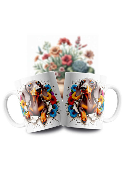 Velorina Cute Dog Patterned Porcelain Mug – 3D Printing with Floral Detail, W...