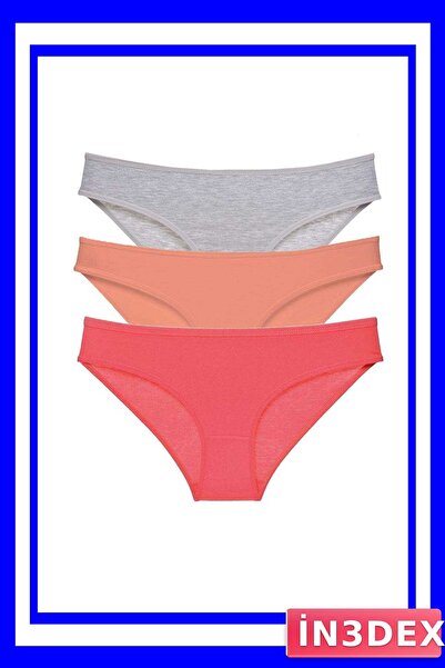 İN3DEX Lycra Women's Slip Panties 3-Piece Set Gray and Fuchsia Colors