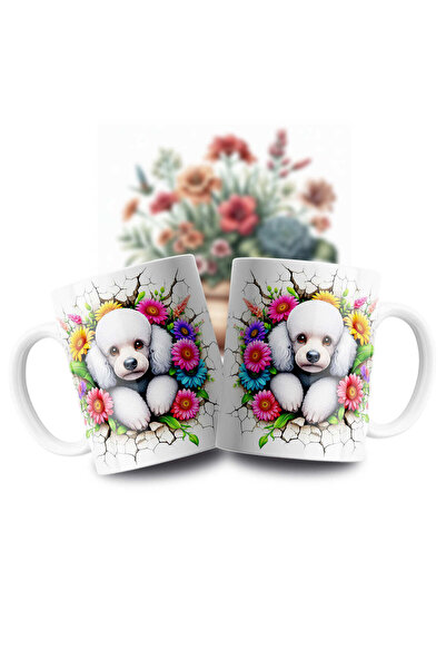 Velorina Cute Dog Patterned Porcelain Mug – 3D Printing with Floral Detail, W...