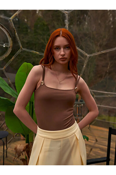 Caddebostan Moda Women's Thin Strap Metal Buckle Detailed Square Neck Stretch...