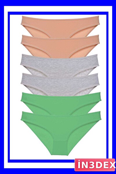 İN3DEX Lycra Women's Slip Panties Set 6 Pieces Skin and Gray Green Colors