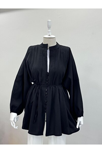 PALMİYE GİYİM Nervürlü Kuşaklı Düğme Detaylı Gömlek Tunik