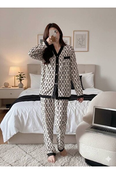 MYCARA Women's Pajama Set - Dowry Style Stylish Buttoned Shirt Collar Home We...