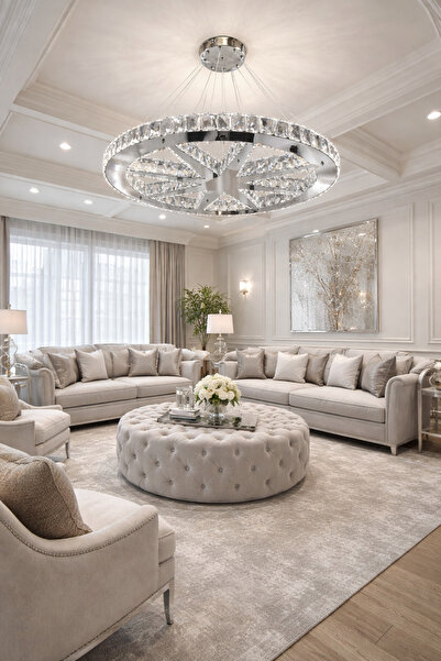 TREND 65LİK YILDIZLI DAİRE GÜMÜŞ MODERN KRİSTAL AVİZE