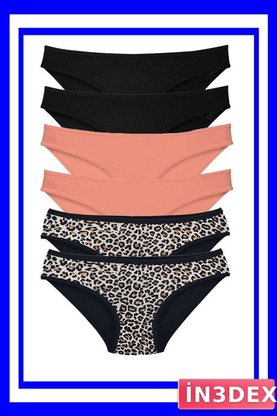 İN3DEX Lycra Slip Panties Set of 6 Leopard Pattern Black