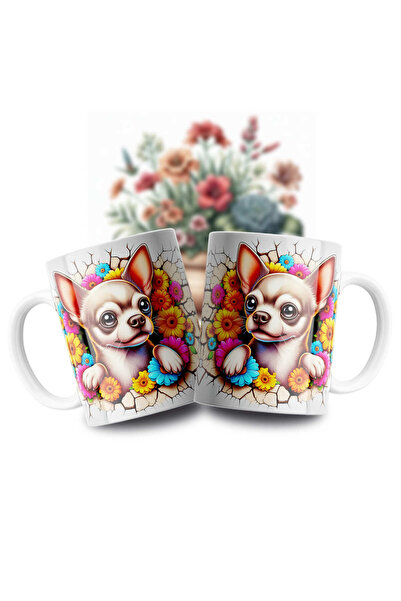 Velorina Cute Dog Patterned Porcelain Mug – 3D Printing with Floral Detail, W...