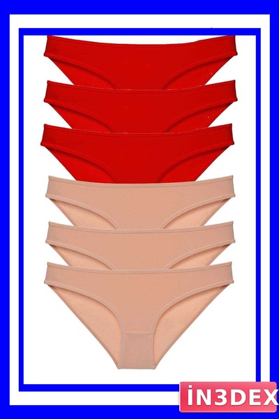 İN3DEX Lycra Women's Slip Panties Set 6 Pieces Red Skin