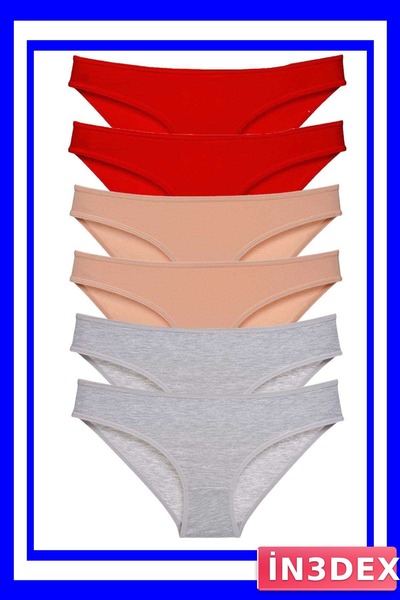 İN3DEX 6-Piece Lycra Women's Slip Panties Set Red and Gray Color Options