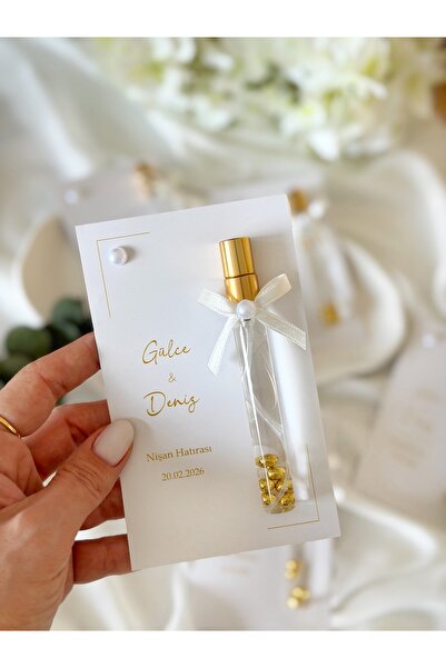 Gami Handmade Kişiye Özel Kartlı Sprey Şişe Gold İncili Kolonya 10ml -Nişan,N...