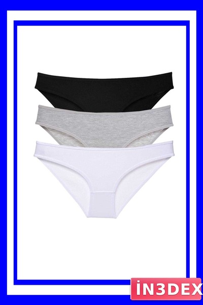 İN3DEX Lycra Women's Slip Panties Set 3 Pieces Black Gray White
