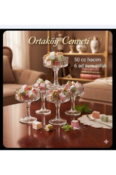 ORTAKÖYCENNETİ AYAKLI CAM LOKUMLUK-BAL REÇEL KASESİ-KAHVE YANI İKRAMLIK-6 ADE...