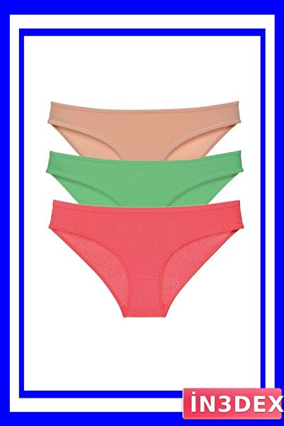 İN3DEX Lycra Women's Slip Panties Set 3 Pieces in Skin and Green Fuchsia Colors