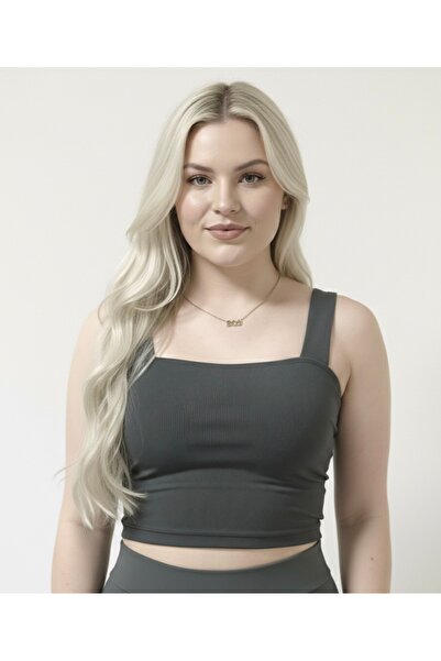 RIYA Kadın Fitilli Crop Atlet Kare Yaka Kalın Askılı Slim Fit Esnek Basic Büs...