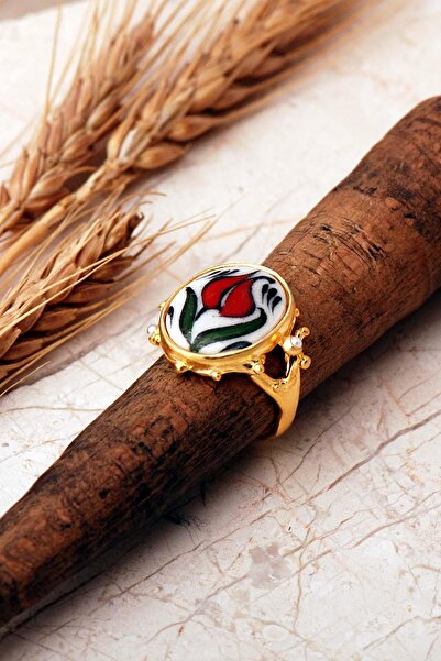 Sümer Telkari Laleli Çini Desenli Altın Yaldızlı Ayarlanabilir 925 Ayar Gümüş...