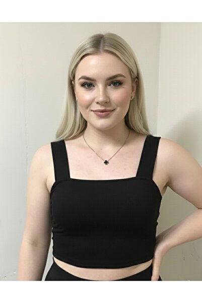 RIYA Kadın Fitilli Crop Atlet Kare Yaka Kalın Askılı Slim Fit Esnek Basic Büs...