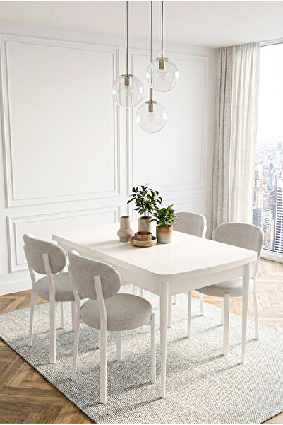 DEREN HOME Pufy Serisi 70x110 Sabit Masa +4 Adet Sandalye Silinebilir Baby Fa...