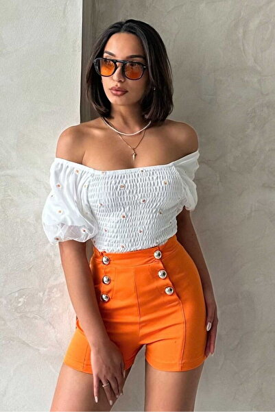 Caddebostan Moda Daisy Patterned Chiffon Blouse with Gipe Detail and Balloon ...